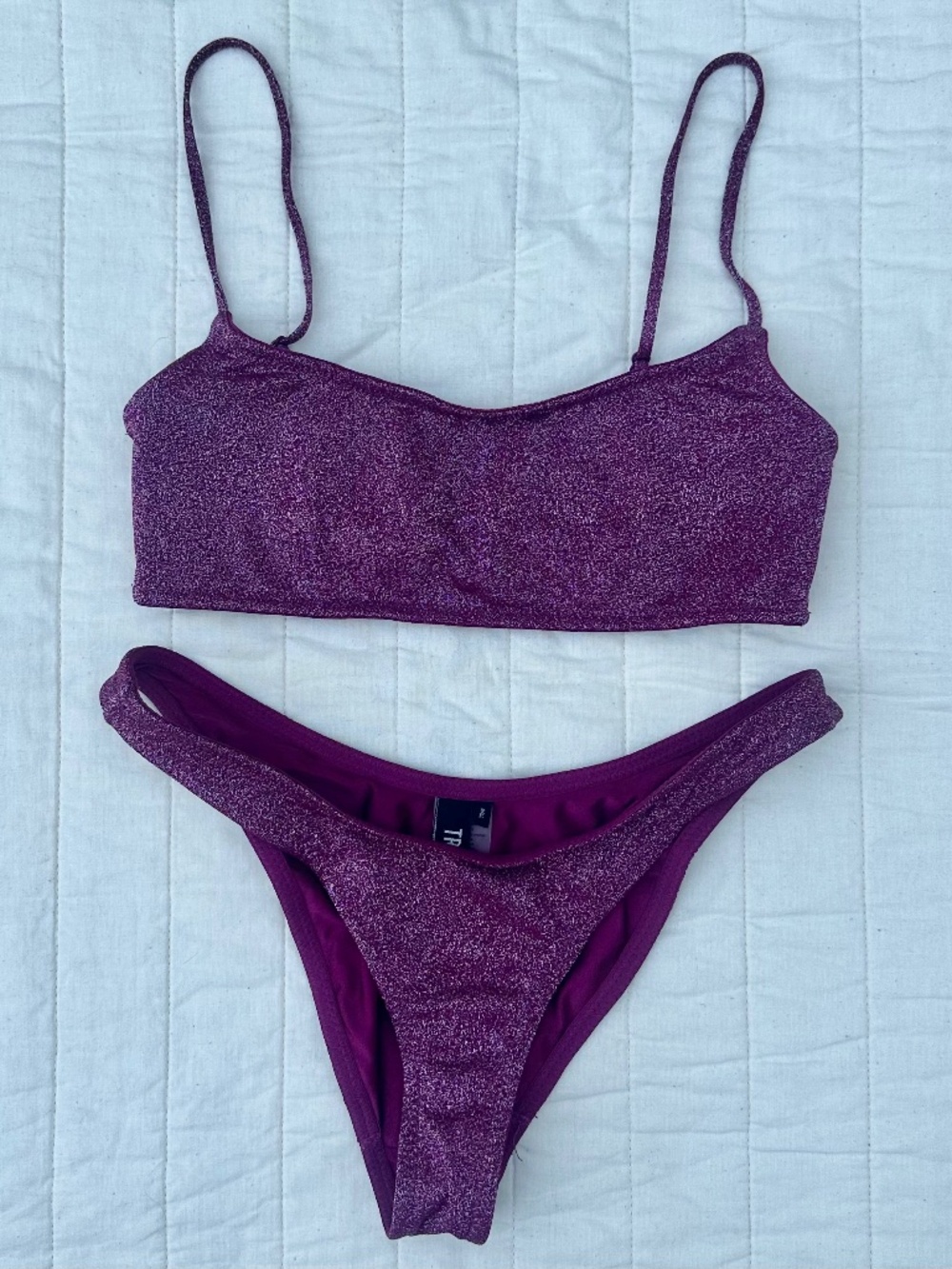 Triangl Mica Bikini Set | Pink Sparkle | Small | Cheeky Bottoms | Scoop Top